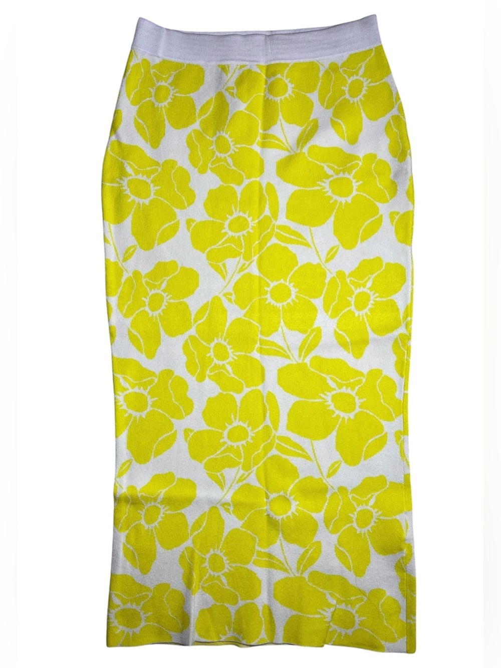 Essentiel Antwerp Floral Knit Midi Pencil Skirt | Yellow & White | Size Medium - Picture 2 of 6